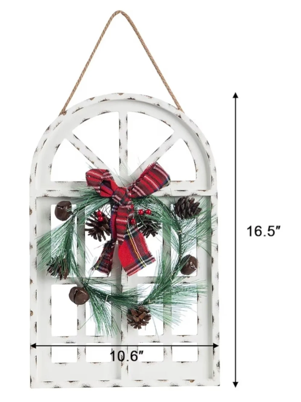 Holiday Window Wreath Wall Decor - White Frame with Red Bow. NWT.
